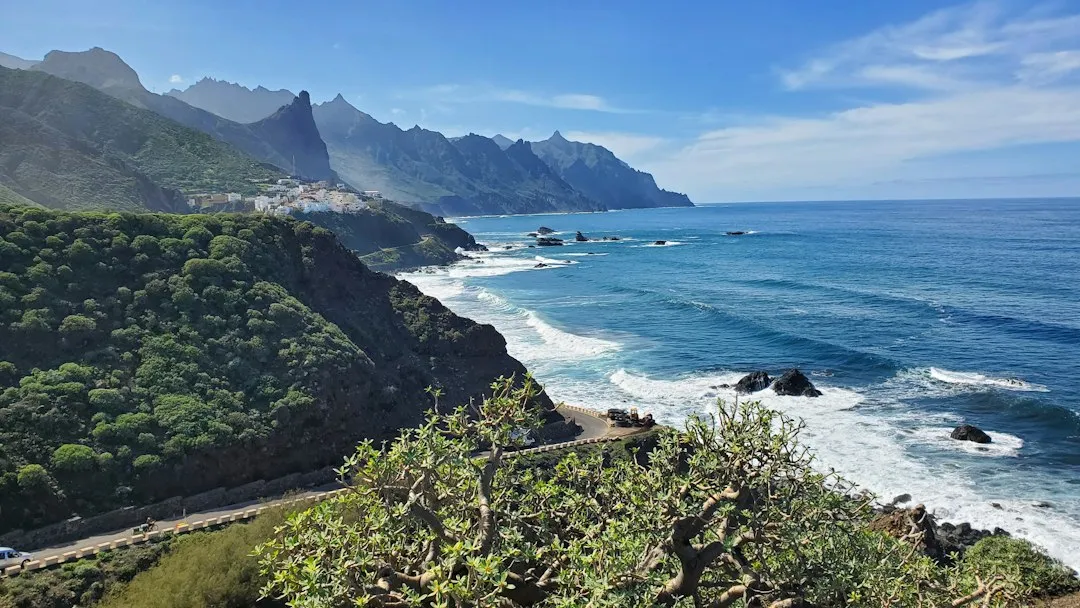 Anaga coast near Benijo with the coastal road and rocks in the sea